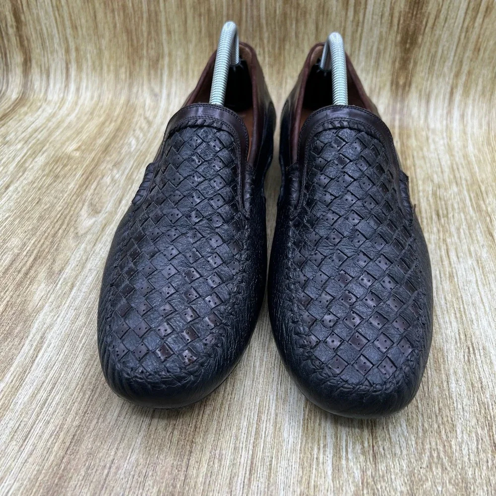 Mezlan Lalo Loafers Men's Size 10 Dark Brown Black Woven Pebbled Leather 6881